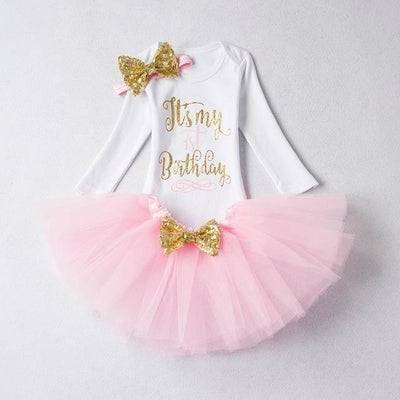 Lovely Girls Romper Skirt Headband Outfit Light Pink White Gold 12M