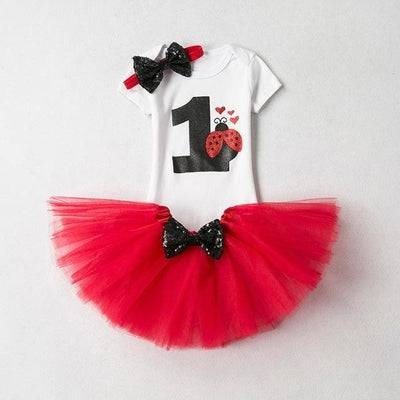 Lovely Girls Romper Skirt Headband Outfit Black Red 12M