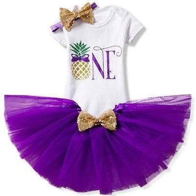 Lovely Girls Romper Skirt Headband Outfit Purple Gold 12M