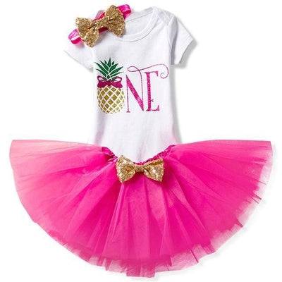 Lovely Girls Romper Skirt Headband Outfit Pink Gold White 12M
