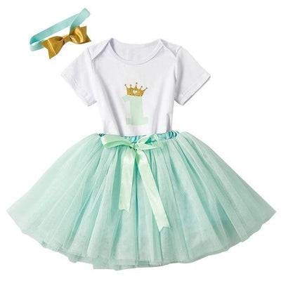 Lovely Girls Romper Skirt Headband Outfit Sky Blue Gold 12M