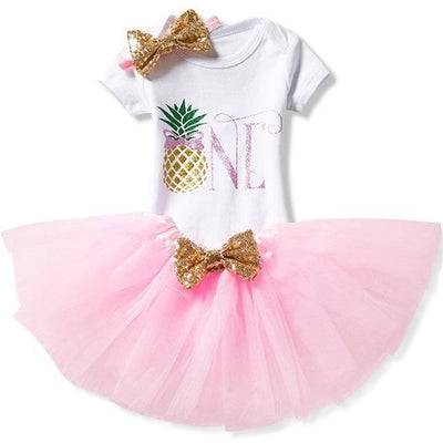 Lovely Girls Romper Skirt Headband Outfit Light Pink Gold 12M