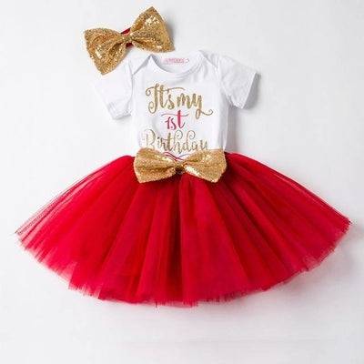 Lovely Girls Romper Skirt Headband Outfit Pink White Gold 12M