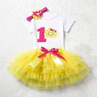 Lovely Girls Romper Skirt Headband Outfit Yellow 12M