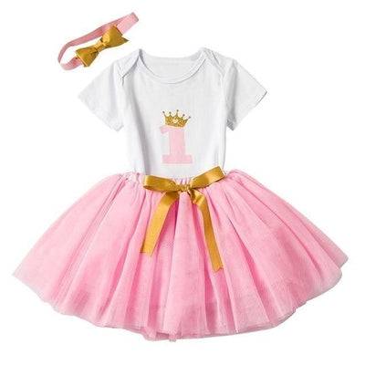 Lovely Girls Romper Skirt Headband Outfit Pink Gold 12M