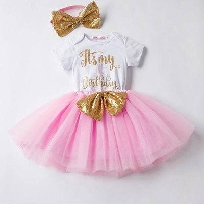 Lovely Girls Romper Skirt Headband Outfit Light Pink White 12M