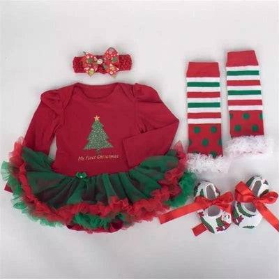 Baby Girl Dress Jumper Suit Footwear Socks Hairband Outfit Green Red