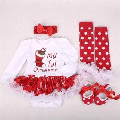 Baby Girl Dress Jumper Suit Footwear Socks Hairband Outfit White Red