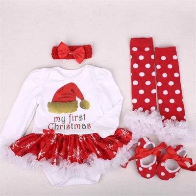 Baby Girl Dress Jumper Suit Footwear Socks Hairband Outfit White Red 2