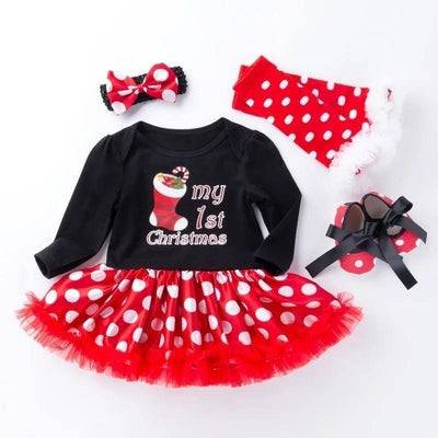 Baby Girl Dress Jumper Suit Footwear Socks Hairband Outfit Black Red