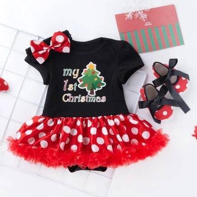 Baby Girl Dress Jumper Suit Footwear Socks Hairband Outfit Black Dot White