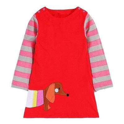 Long Sleeve Princess Animal Flower Tunic Jersey Dress Pink Orange