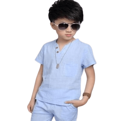 Boys Sets Cotton T-shirt Short Pants Light Blue