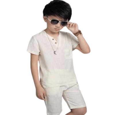 Boys Sets Cotton T-shirt Short Pants Beige