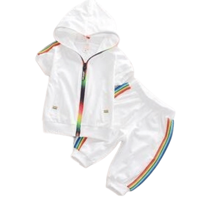 Newborn Toddler Unisex Sportwear Short Sleeve Hooded Clothes White