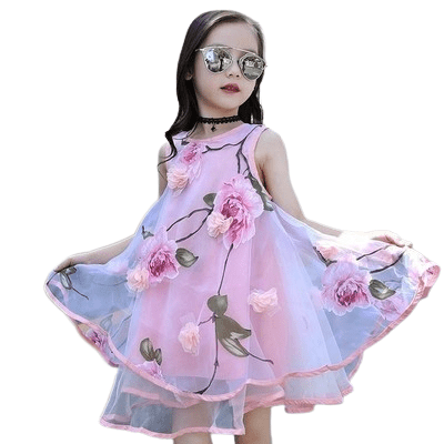 Summer Princess Teenage kid Bohemia Sleeveless Dresses Pink