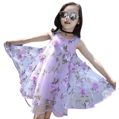 Summer Princess Teenage kid Bohemia Sleeveless Dresses Purple