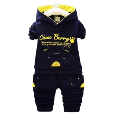 Children Alphabet Hoodie Sweater Suit Pants Outfit Navy Yellow
