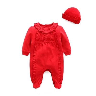 Baby Girl Flower & Hats Footie Jumpsuit Red