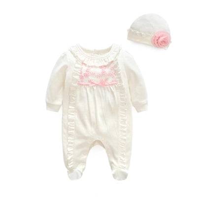 Baby Girl Flower & Hats Footie Jumpsuit White L