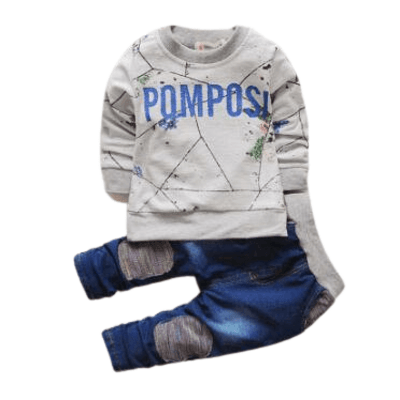 Children Alphabet Hoodie Sweater Suit Pants Outfit Gray Blue