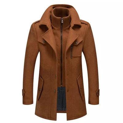 Men’s Wool Double Collar Trench Coat Brown