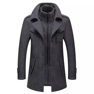 Men’s Wool Double Collar Trench Coat Gray