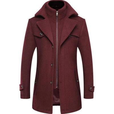 Men’s Wool Double Collar Trench Coat Red