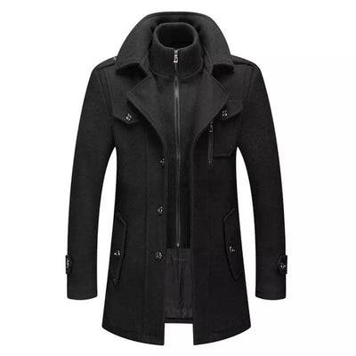 Men’s Wool Double Collar Trench Coat Black