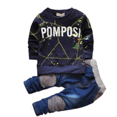 Children Alphabet Hoodie Sweater Suit Pants Outfit Navy Blue