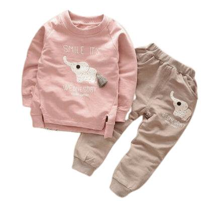 Children Alphabet Hoodie Sweater Suit Pants Outfit Pink Brown