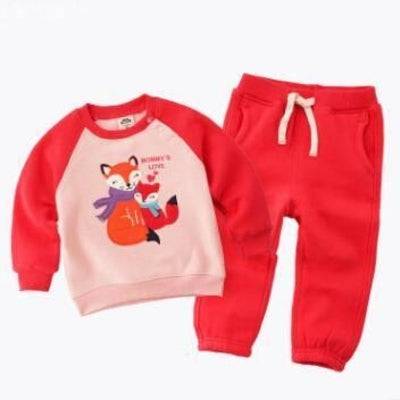 Kids Boys Girls Suit Velvet Hunk T Shirt Pants Red fox
