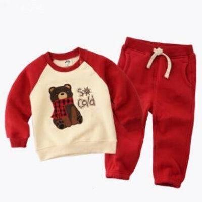 Kids Boys Girls Suit Velvet Hunk T Shirt Pants Red bear so cold