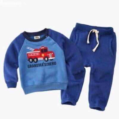 Kids Boys Girls Suit Velvet Hunk T Shirt Pants Dark blue