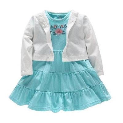 Baby Girl Dress Jacket Pullover Romper Clothes Blue White