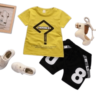 Summer Kid Boys Top T Shirt Shorts Outfit yellow