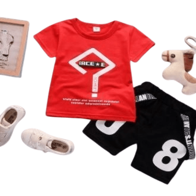 Summer Kid Boys Top T Shirt Shorts Outfit Red