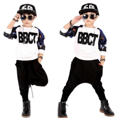 Long sleeve doodle sweatshirts + pants boys clothing White