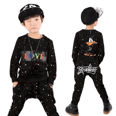 Long sleeve doodle sweatshirts + pants boys clothing Black