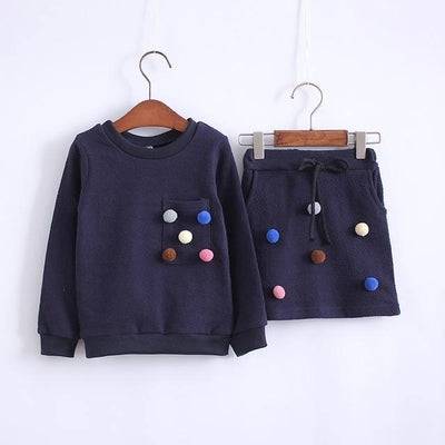 Winter girls long sleeve shirt with ball pencil skirt Blue