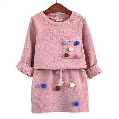 Winter girls long sleeve shirt with ball pencil skirt Pink