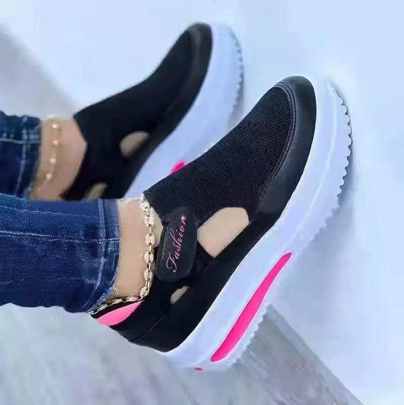 Women Breathable Lace Up Mesh Sneakers Shoes Black