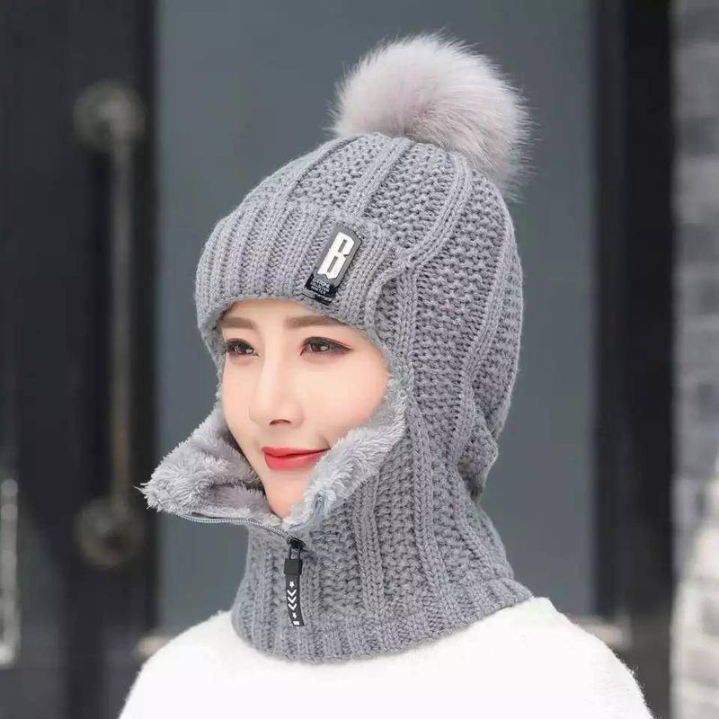 Women Neck Knit Wrap Wool Hat Gray M