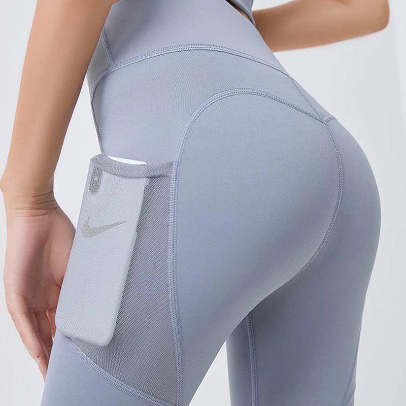 Women Sport Gym Yoga Pant With Pocket Fitness Pants Blue
