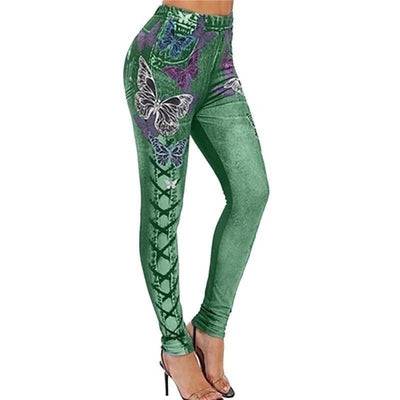 Women Fashion 3D Print Casual Hip Slimming Breathable Leggings Green