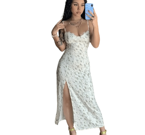 Women Backless Bodycon Slit Midi Summer Elegant Dress Green