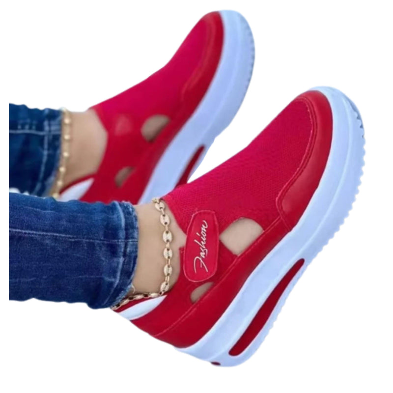 Women Breathable Lace Up Mesh Sneakers Shoes Red
