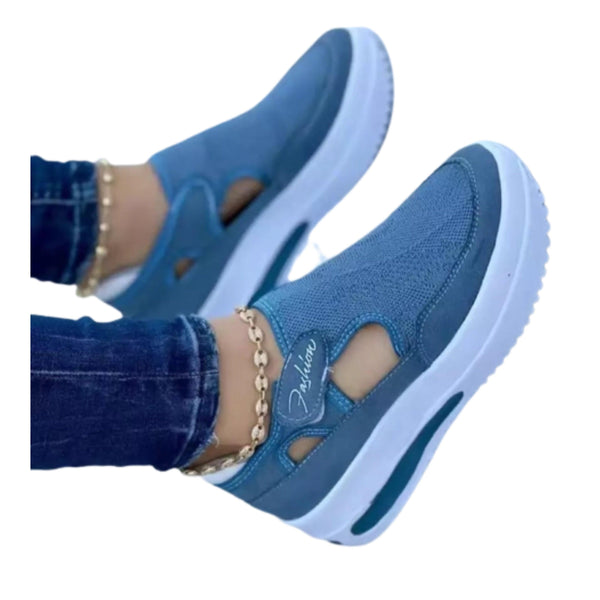 Women Breathable Lace Up Mesh Sneakers Shoes Blue