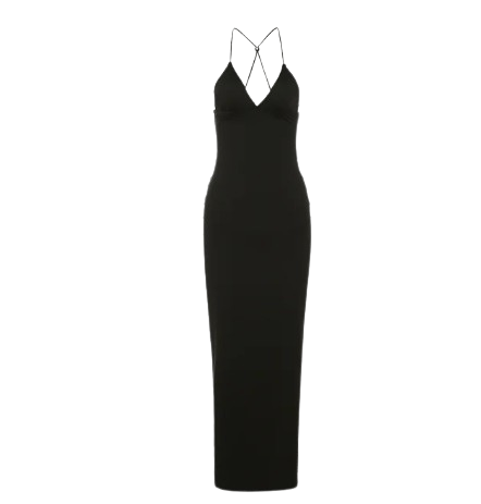 Women Spaghetti Backless Halter V Neck Maxi Dress Black