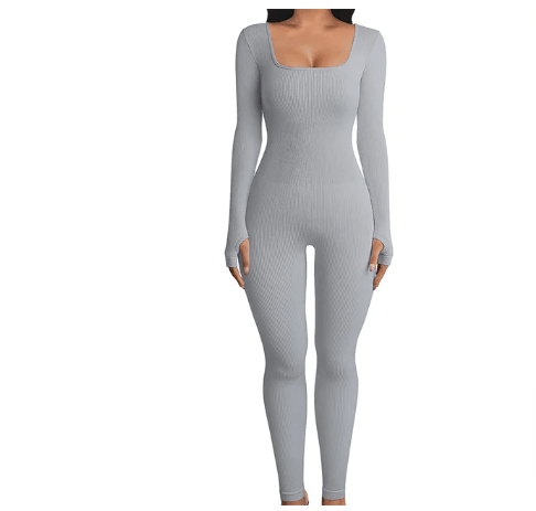 Women Skinny Yoga Jumpsuit Sports Playsuit Gray